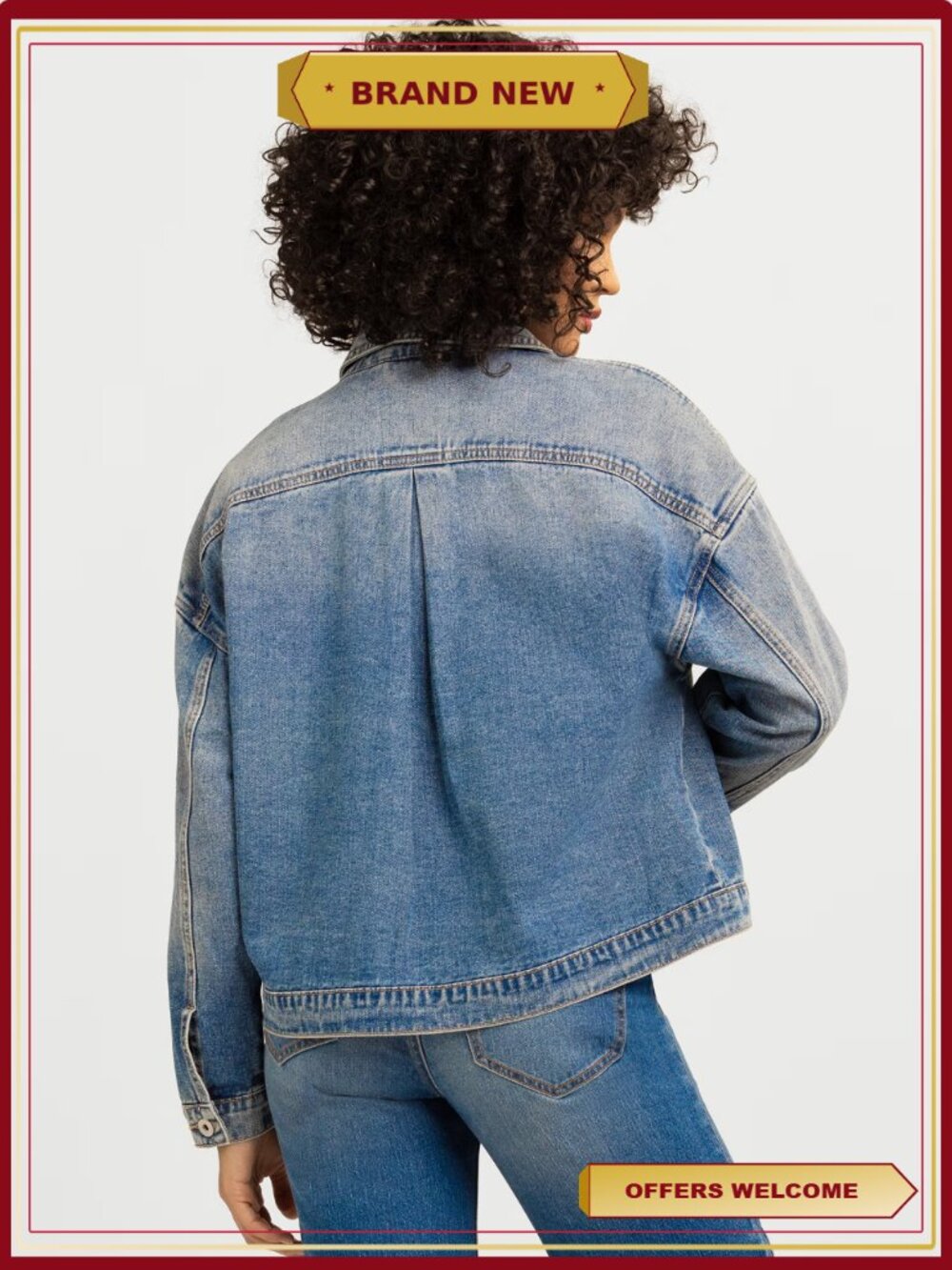 Swing Denim Jacket Button Front Pleated Back Layer - Picture 5 of 7